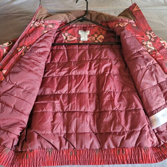 Ariat Coat Womens Small Red Western Stable Jacket Aztec Full Zip Cowgirl Alamo - Picture 8 of 10